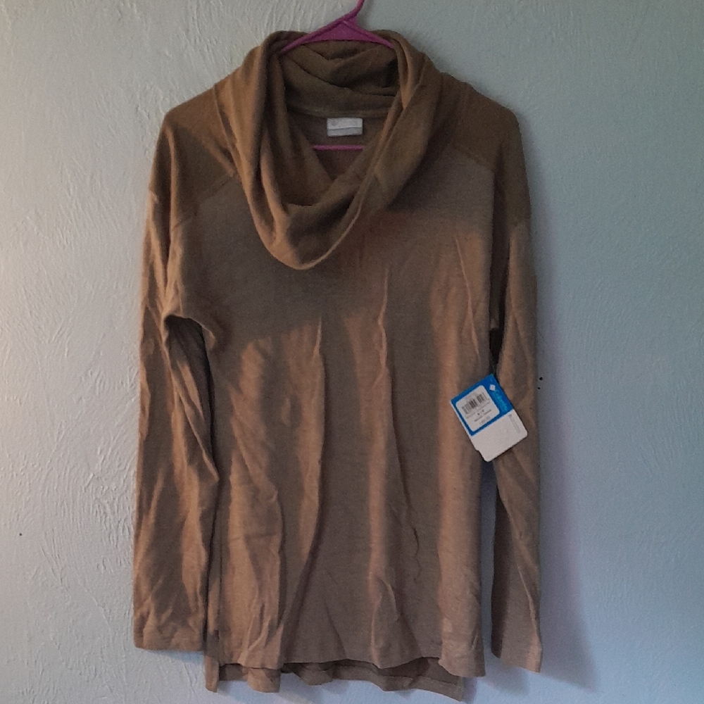 Columbia LIGHT Green Cowl Neck Shirt Easygoing Long Sleeve Size Small